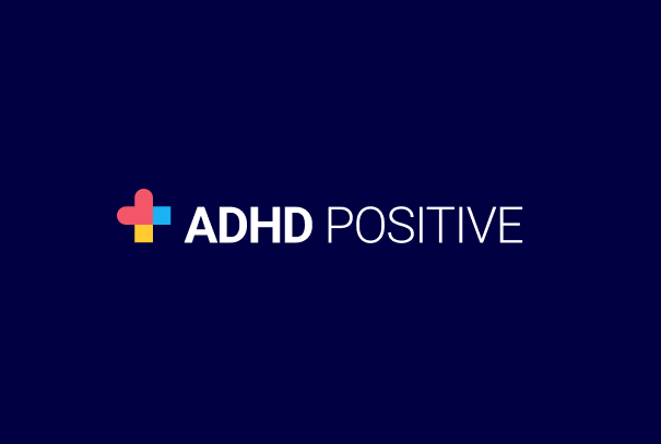The image shows ADHD Positive logo on a blue background